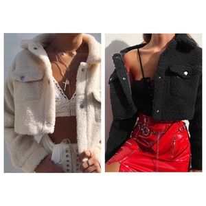 TWO CROPPED TEDDY WOMEN JACKET SMALL BLACK & WHITE